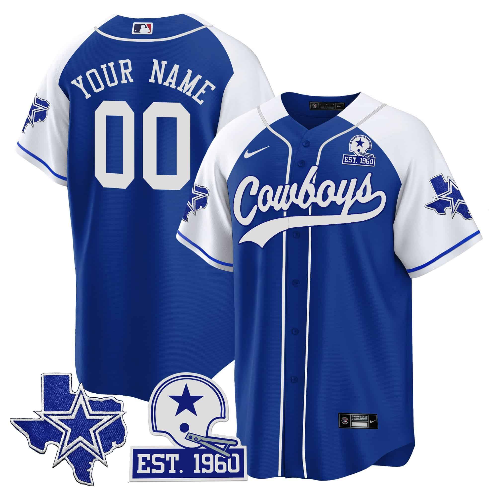 Men Dallas Cowboys Blue 2024 Nike Patch Baseball Custom NFL Jersey style 1